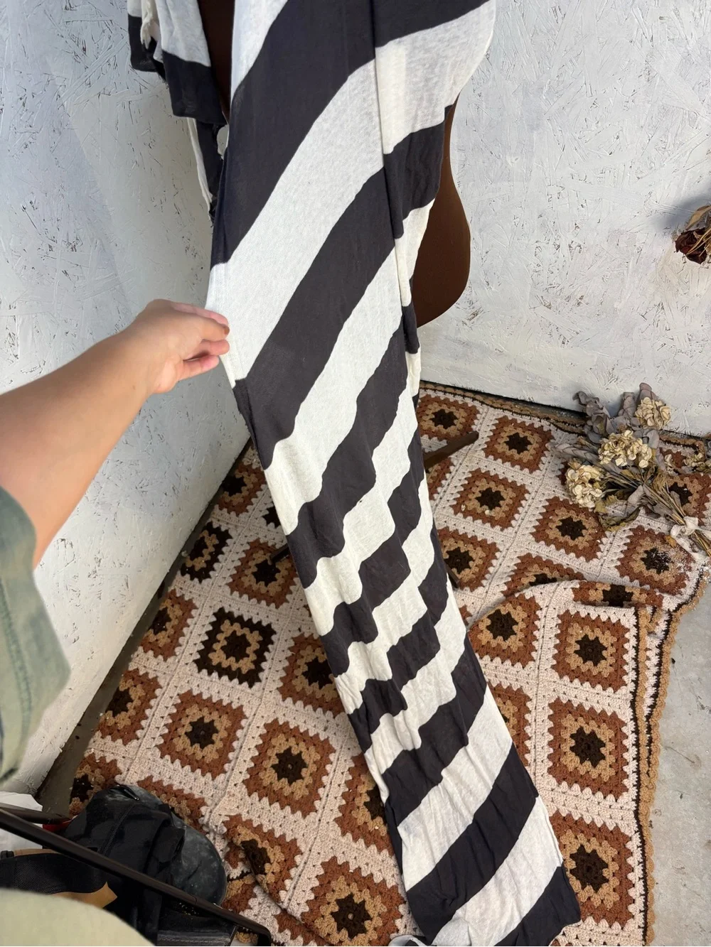 Free People Striped Light Grey White Scarf Wrap